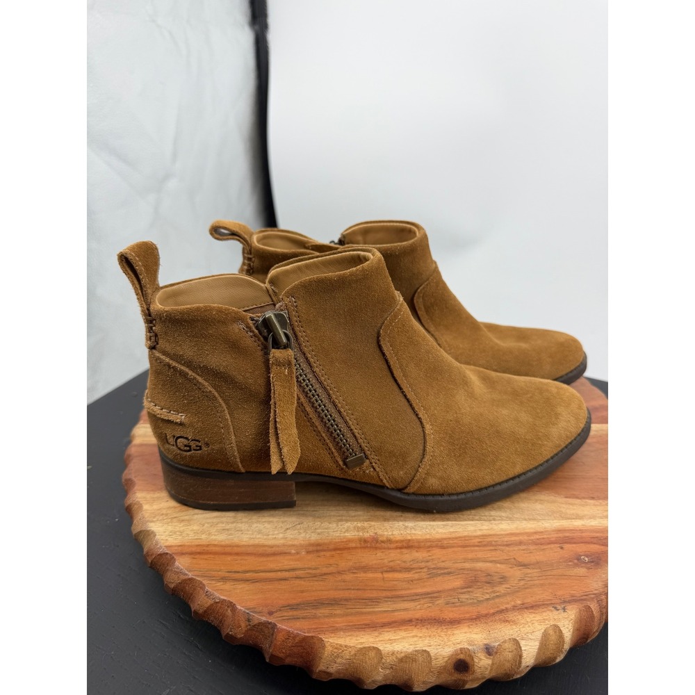 UGG Aureo II Ankle Boot Women Size 8 Chestnut Brown Suede Tassel Zip 1094889